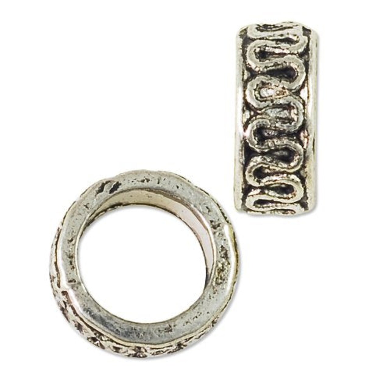 JewelrySupply Large Hole Metal Bead with Scrollwork 8x3.5mm Pewter Antique Silver Plated (Package of 1 Bead)